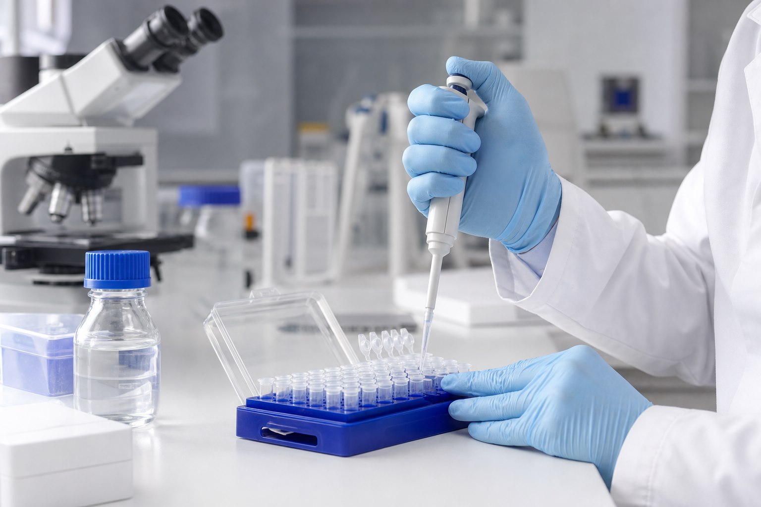 Laboratuvar ortamında pipetleme ve medikal araştırma fotoğraf çekimi