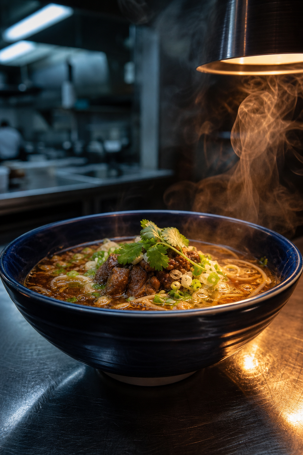 Restoran mutfağında sıcak noodle menü fotoğrafı